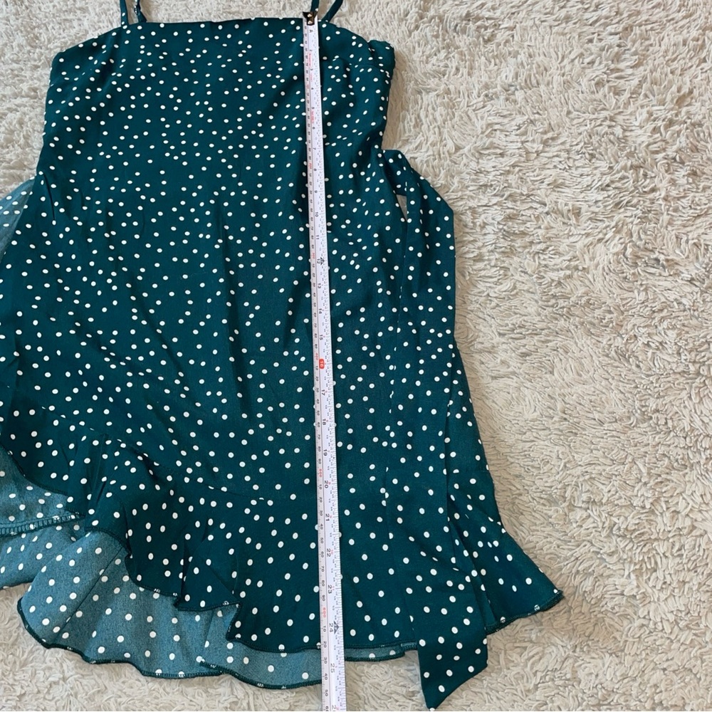 Princess Polly Caesura Mini Dress Women's Size 2 Teal Ruffle Hem Polka Dots - Picture 11 of 12
